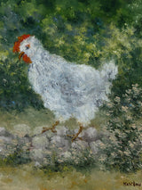Une poule sur un mur