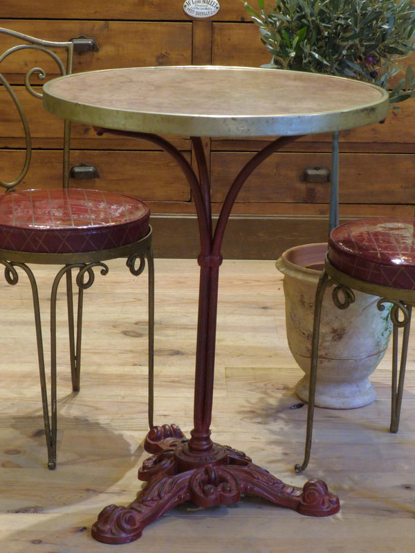 Round marble top bistro table with red stand - Paris