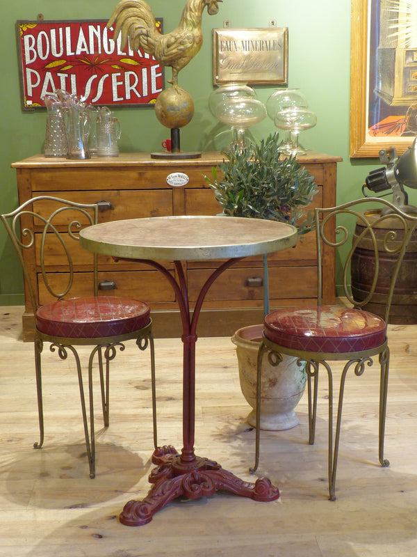 Round marble top bistro table with red stand - Paris