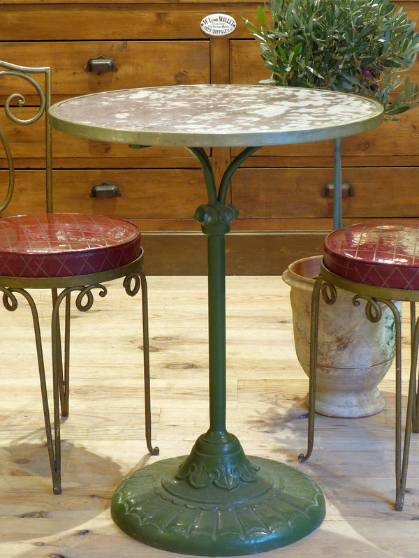 Round bistro table, marble with green stand, Paris