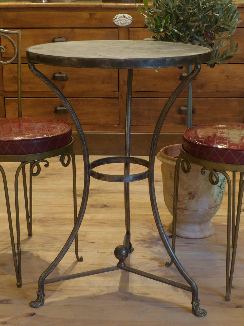 Round marble bistro table with cast iron legs