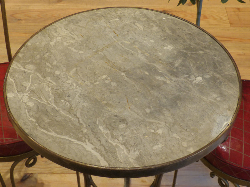 Round marble bistro table with cast iron legs