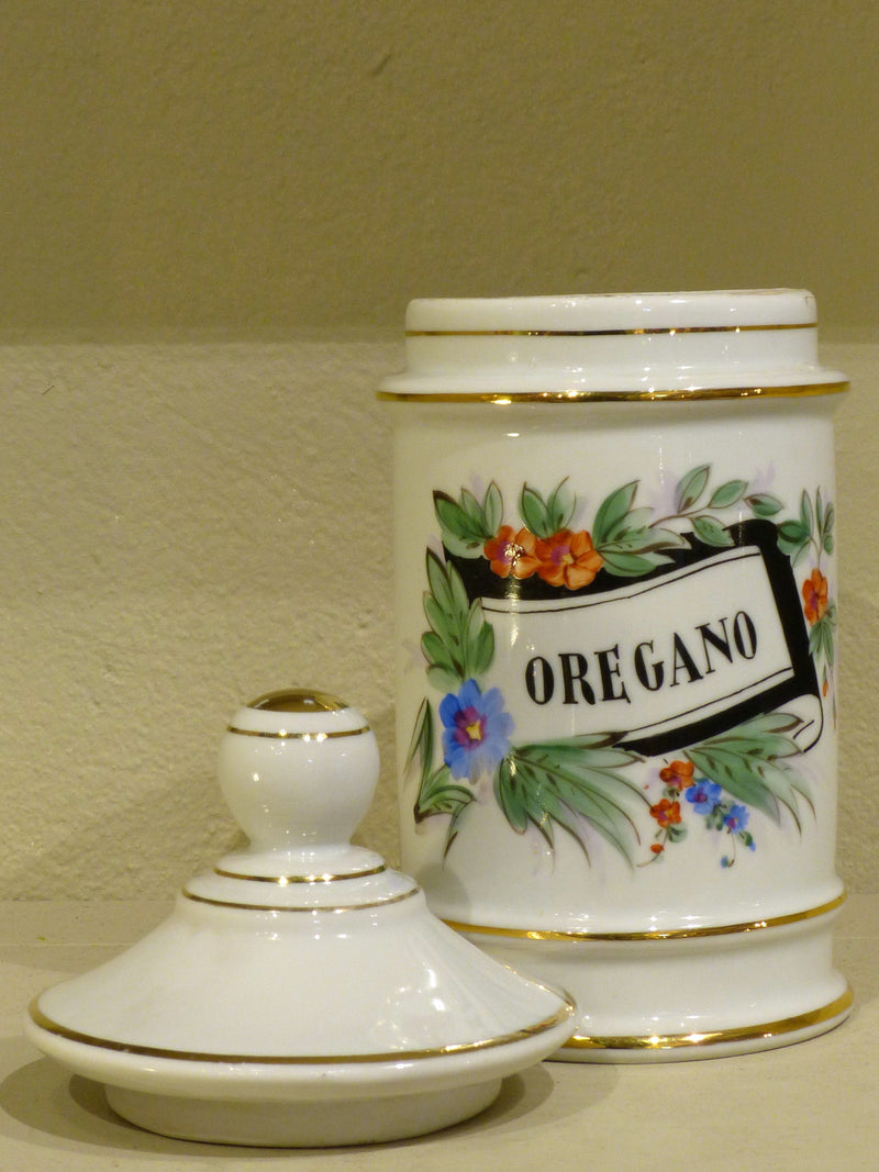 Gold-Striped Oregano Limoges Apothecary Jar