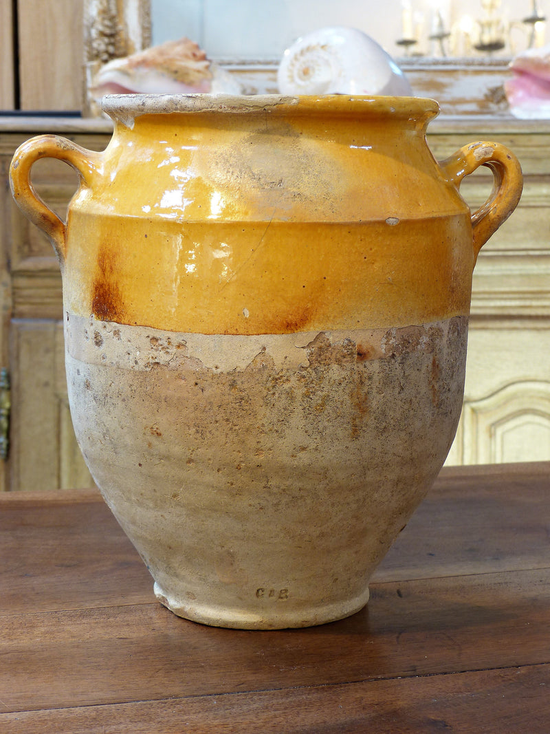 Confit pot, orange glaze 11¾", 19th-century