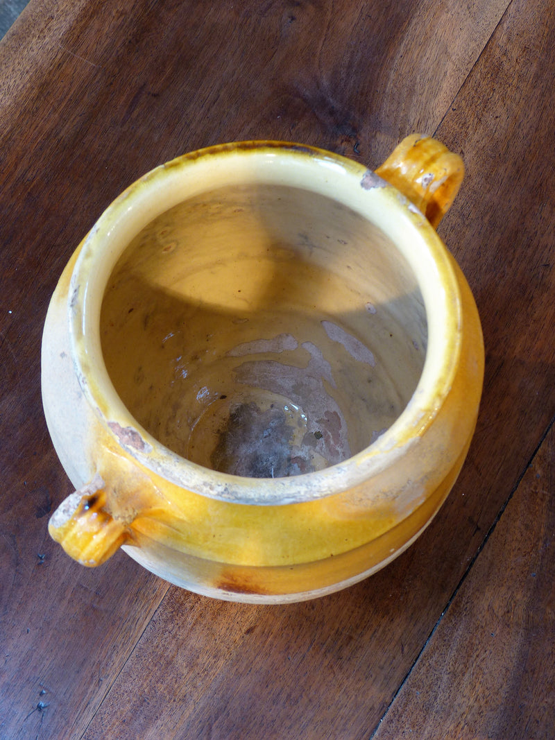 Confit pot, orange glaze 11¾", 19th-century