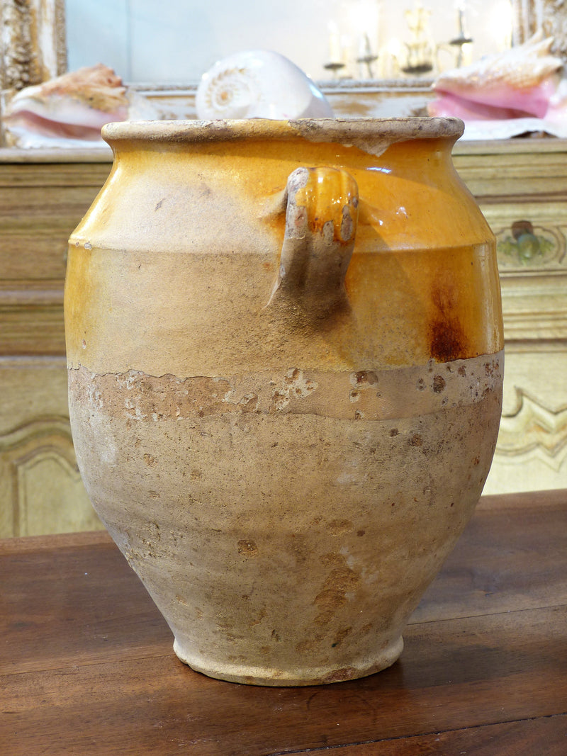 Confit pot, orange glaze 11¾", 19th-century