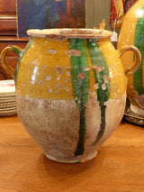 Large 19th century confit pot with orange and green glaze - 13½"?