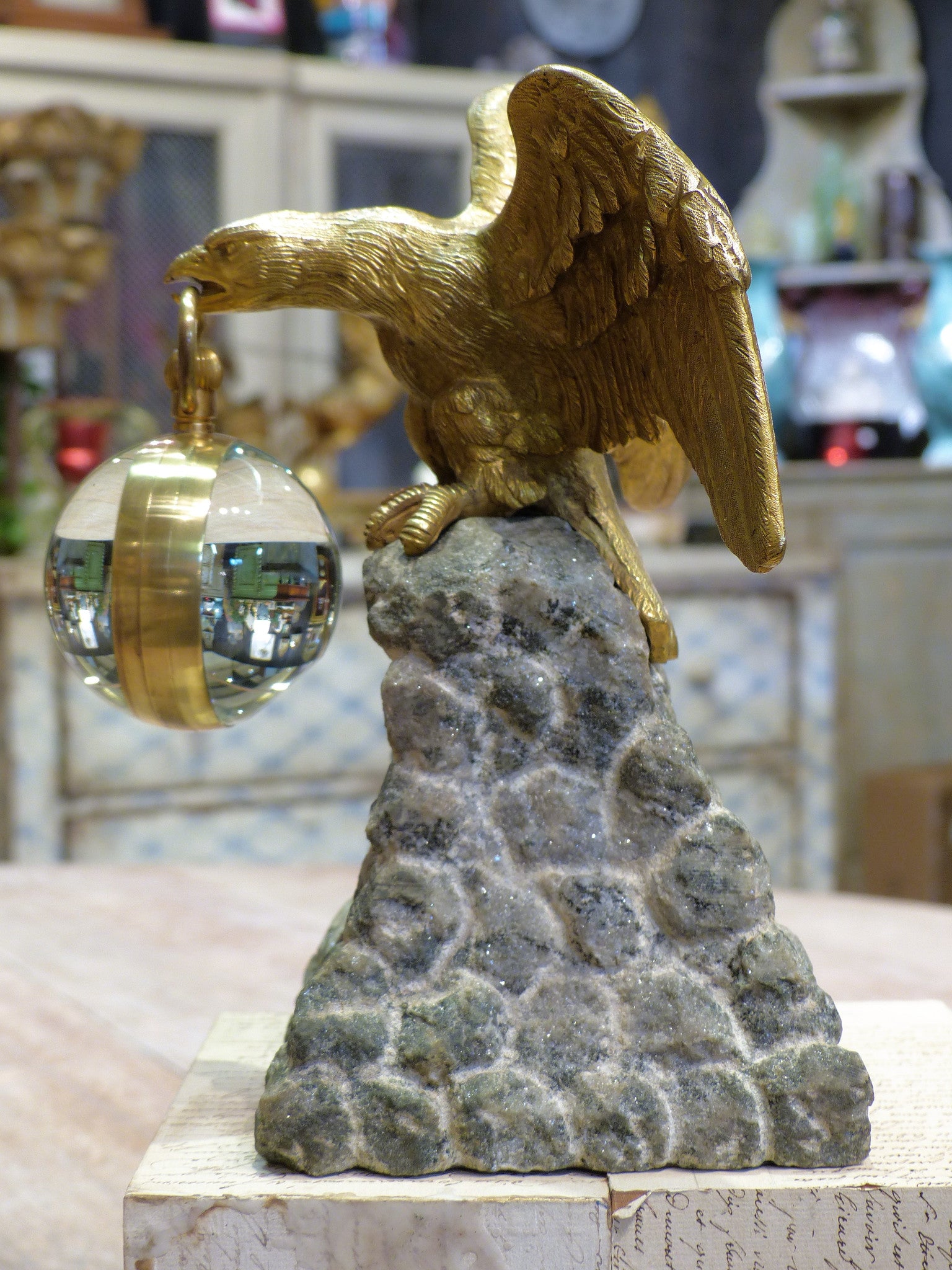 Antique gilded eagle table clock
