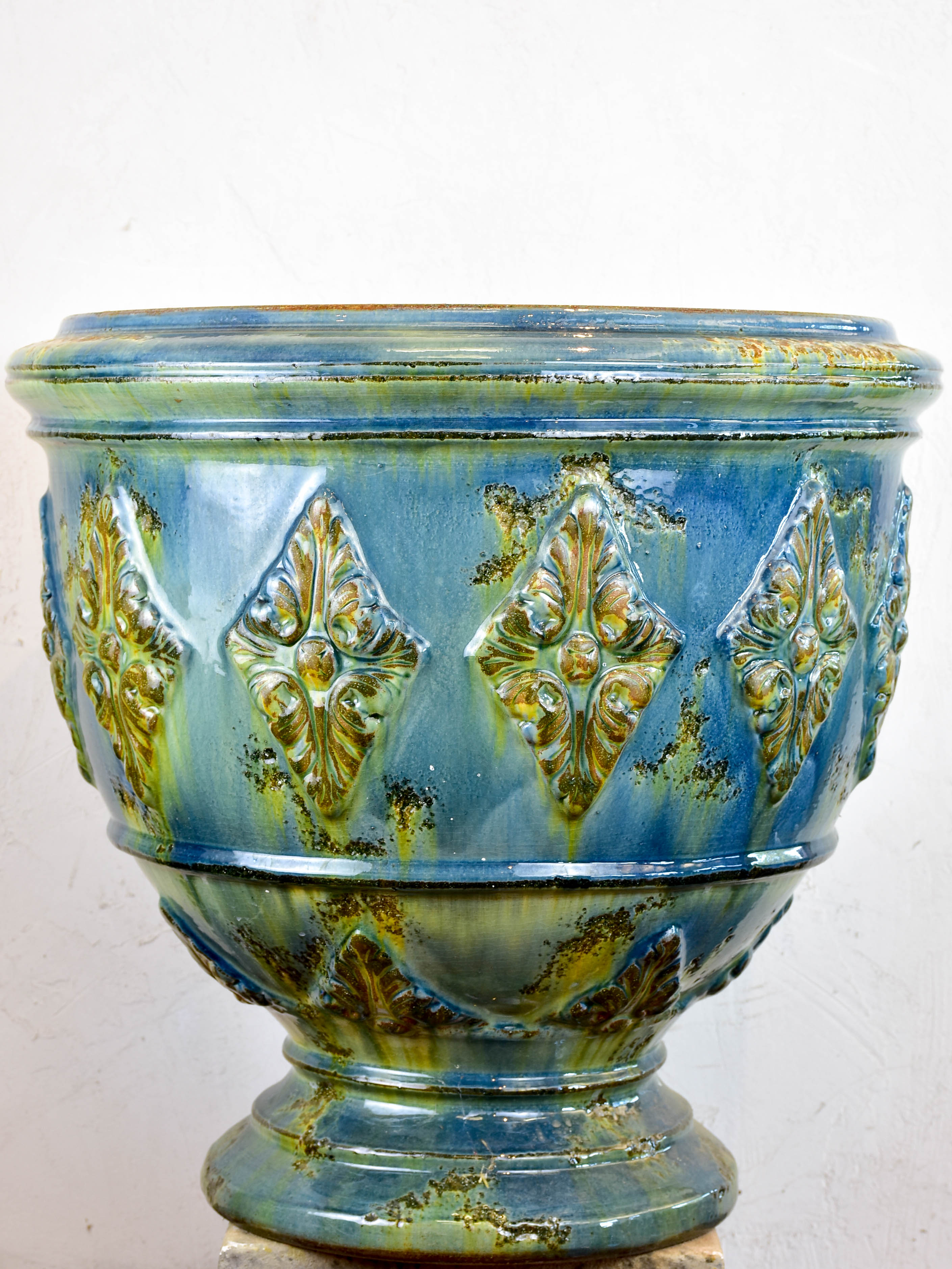 Terracotta cup shaped planters - Louis XVII style with Blue lagoon finish