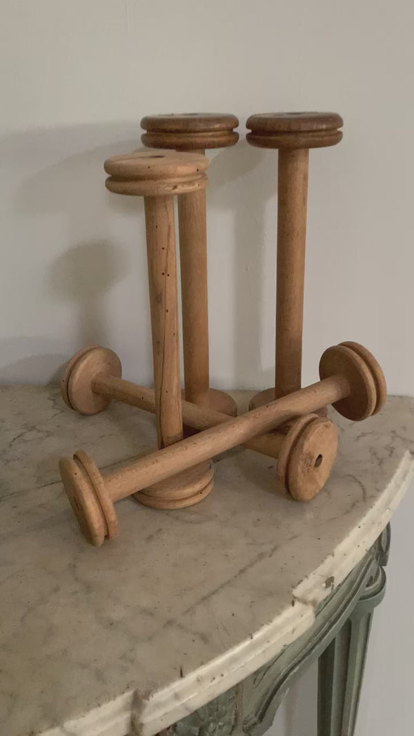 Collection of 5 antique wooden bobbins 12½"