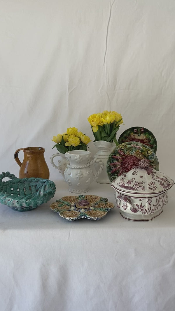 Émile Tessier pot with two handles - cache pot flowers & spots 6¼"