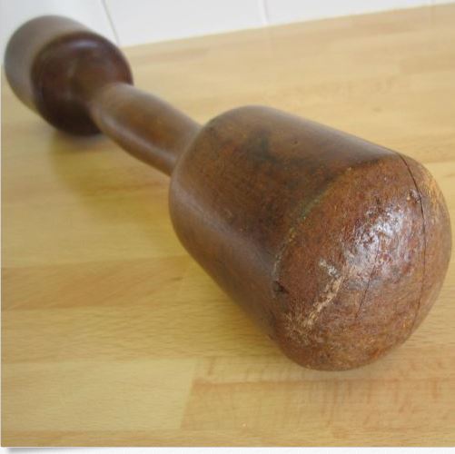 Very large antique French mortar with double headed pestle