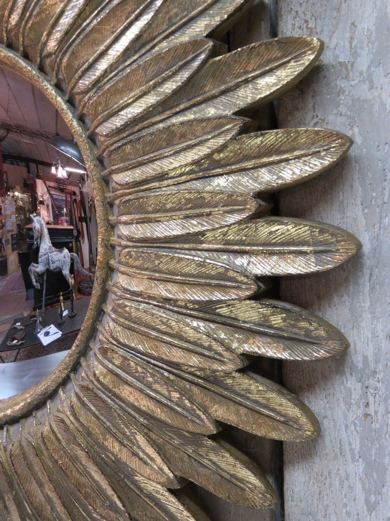 Vintage sunburst mirror - feather frame and convex mirror 23 ½'' diameter