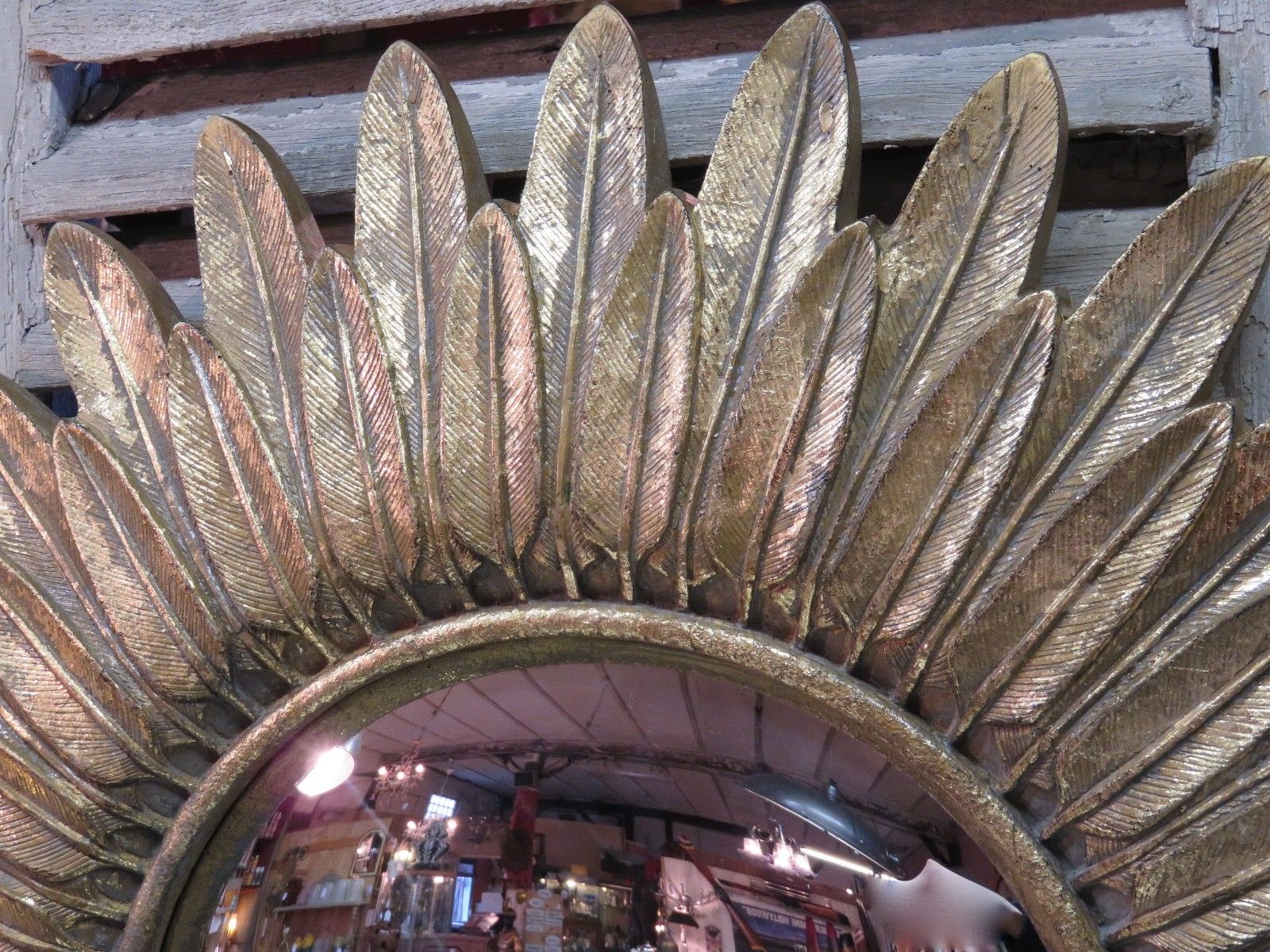 Vintage sunburst mirror - feather frame and convex mirror 23 ½'' diameter