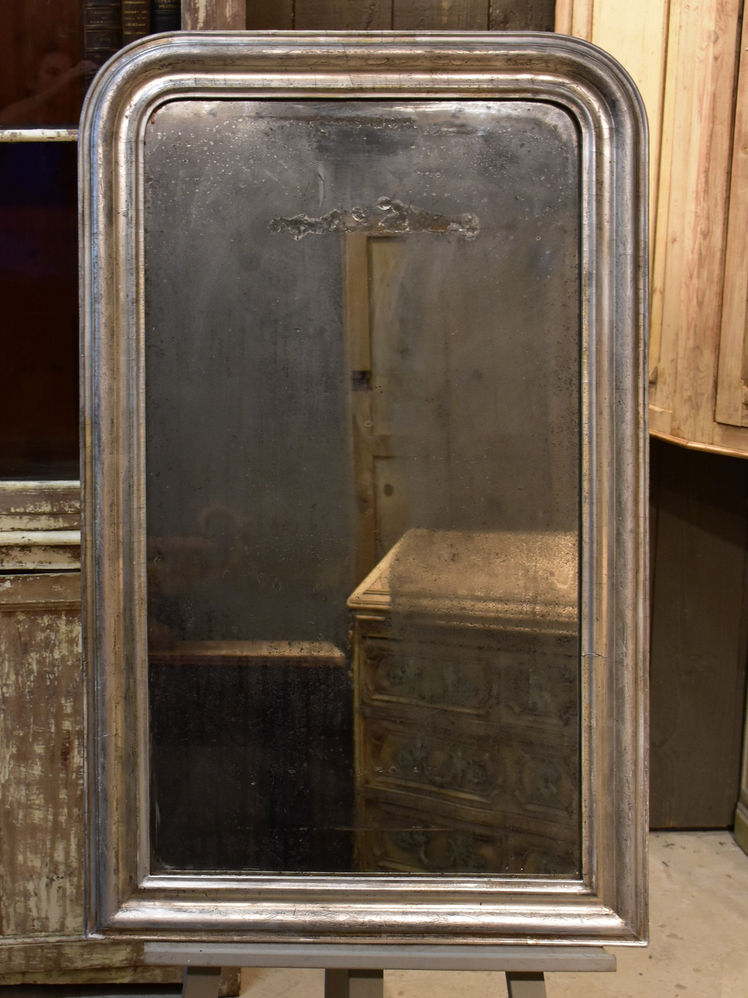 Large rustic silver framed Louis Philippe mirror