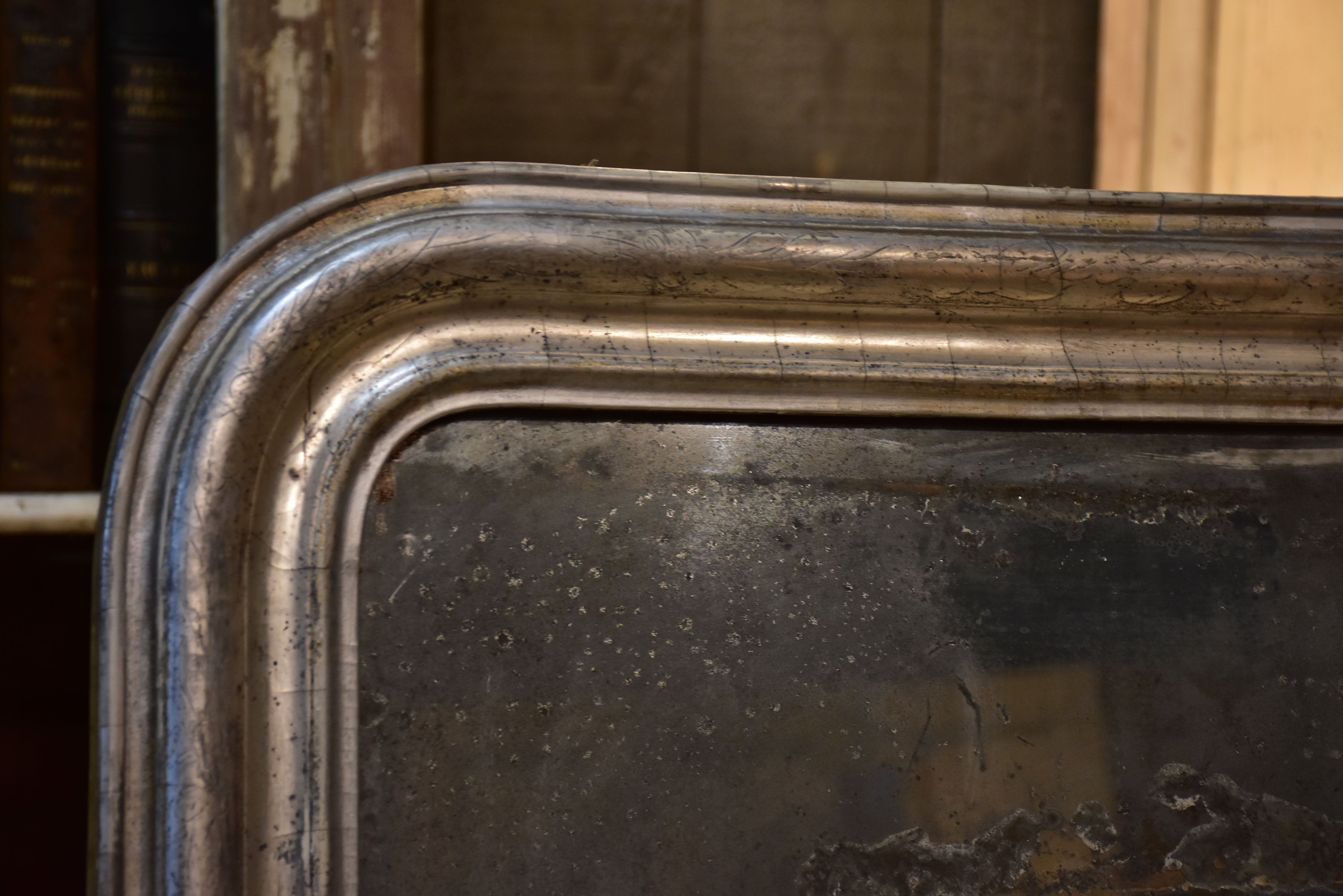 Large rustic silver framed Louis Philippe mirror