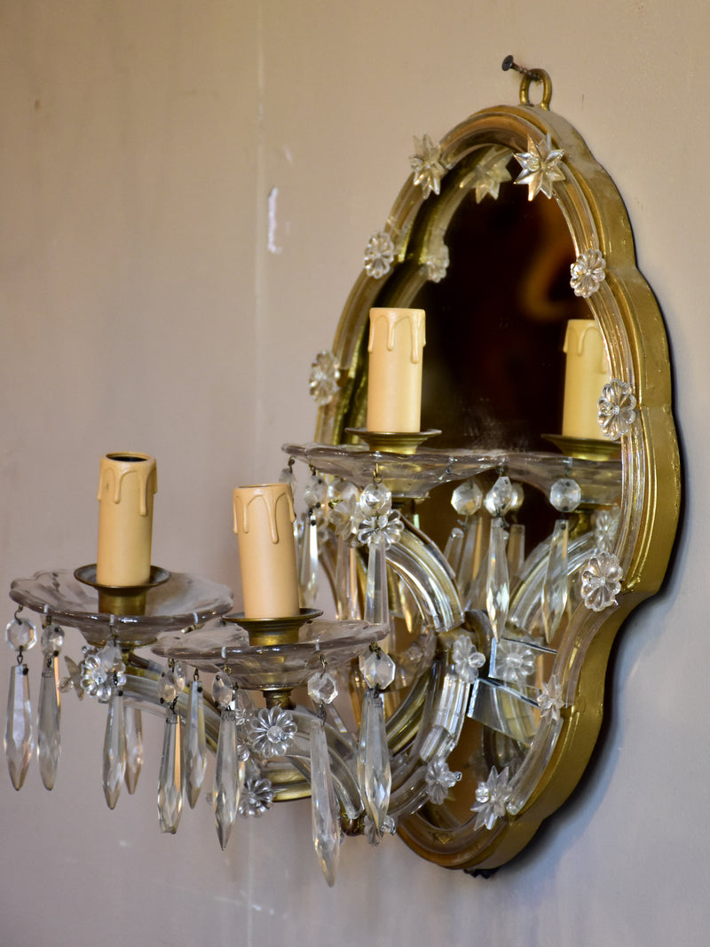 Late 19th century French wall sconce with mirror and crystals