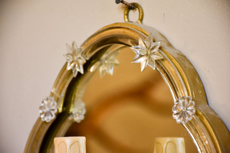Late 19th century French wall sconce with mirror and crystals