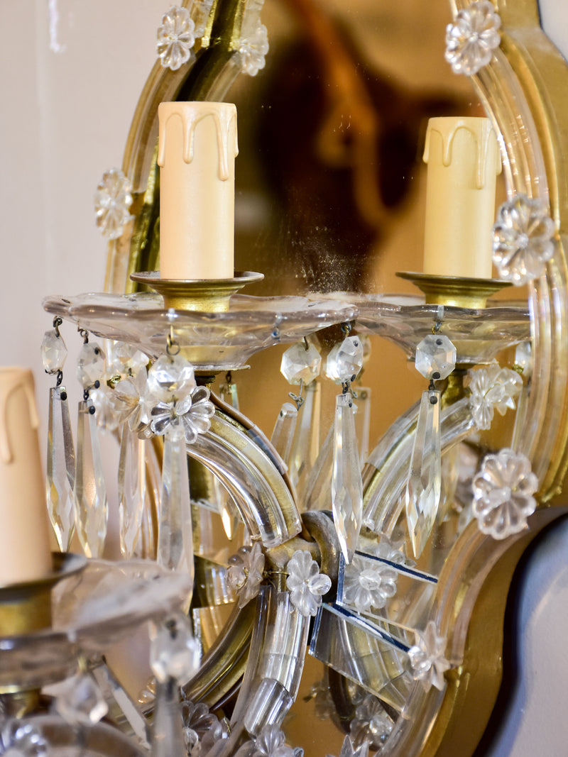 Late 19th century French wall sconce with mirror and crystals