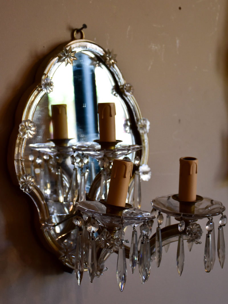 Late 19th century French wall sconce with mirror and crystals