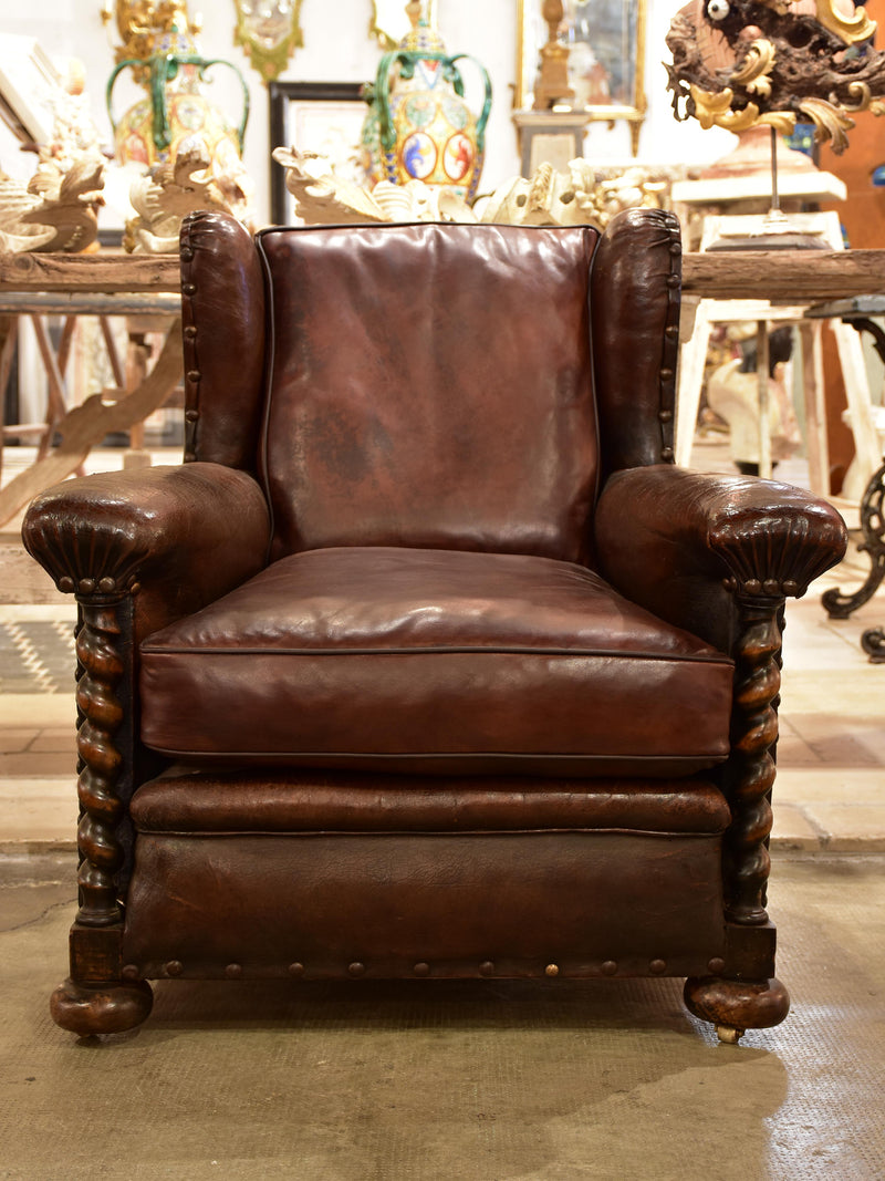 Dark French wingback club chair #2