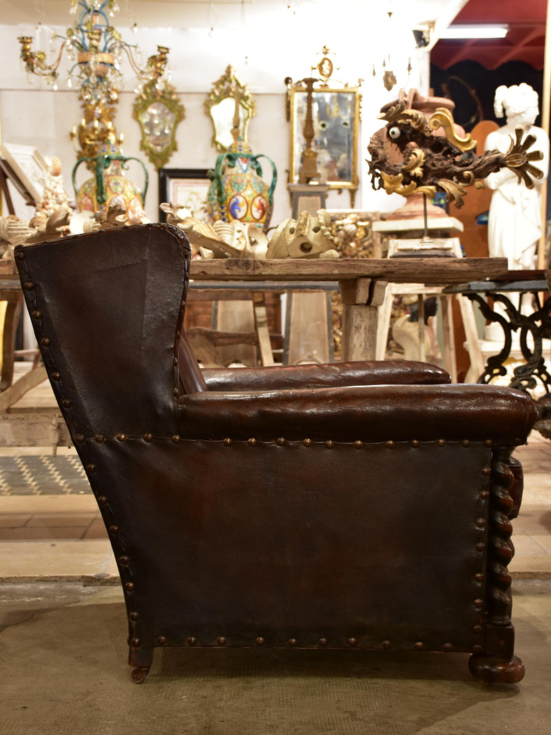 Dark French wingback club chair #2