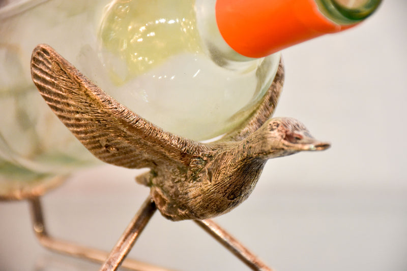 Vintage bottle stand with flying goose cradle