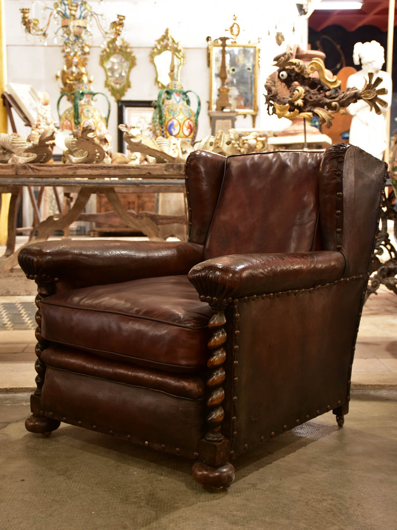 Dark French wingback club chair #2