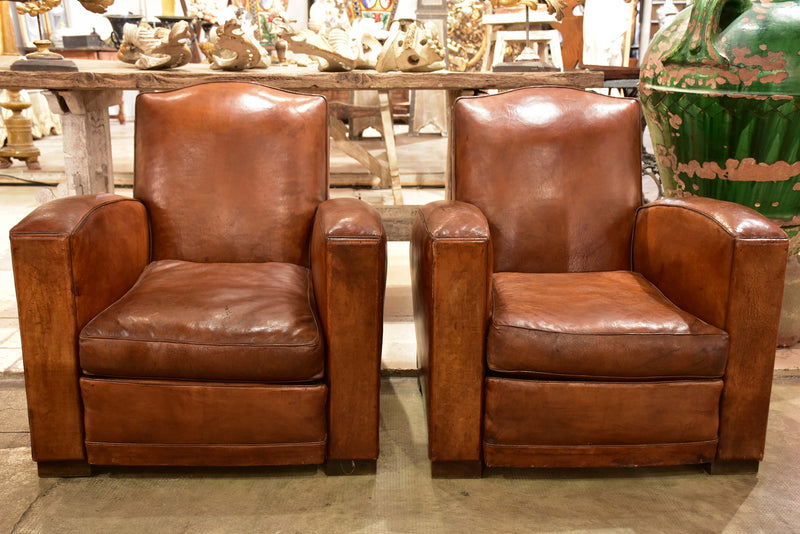 Pair of 1950’s French club chairs – small chapeau gendarme