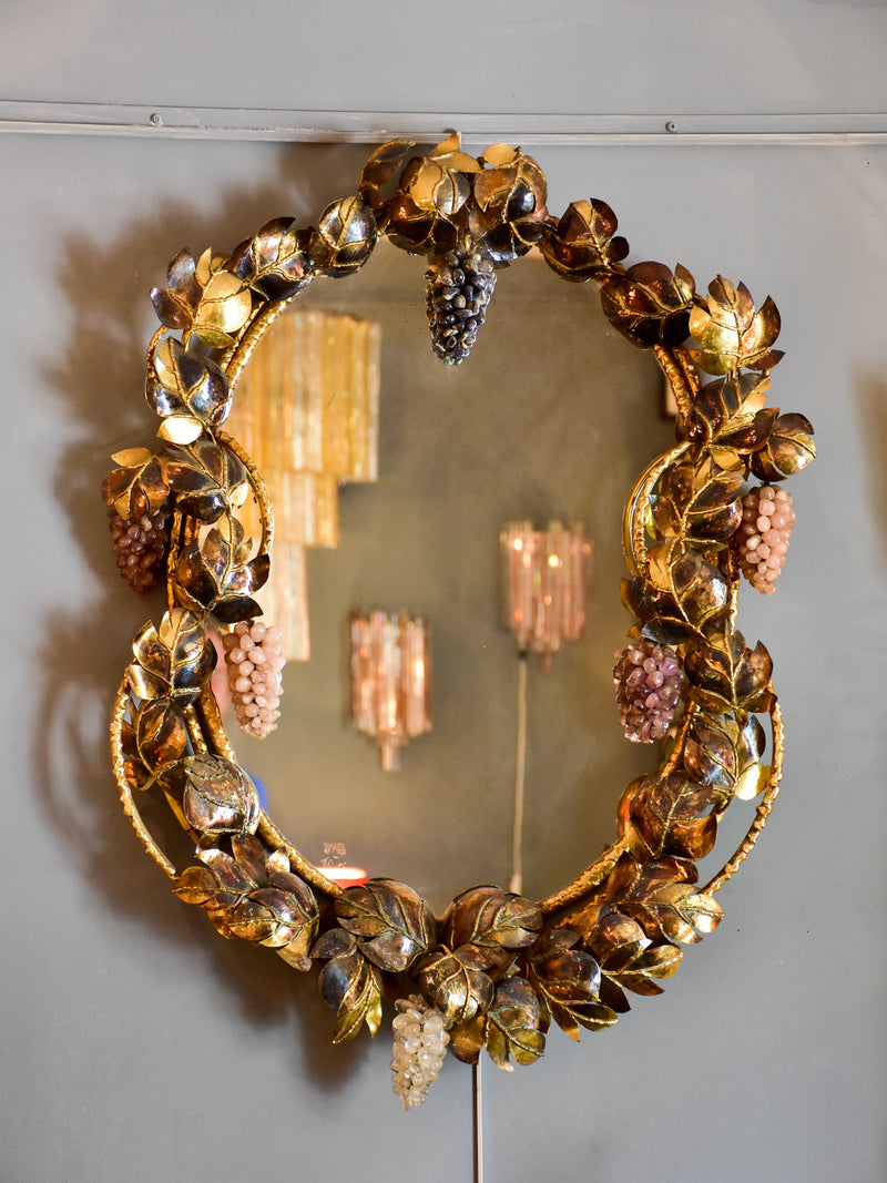 Richard Faure mirror with sculptural vine leaf and grape frame