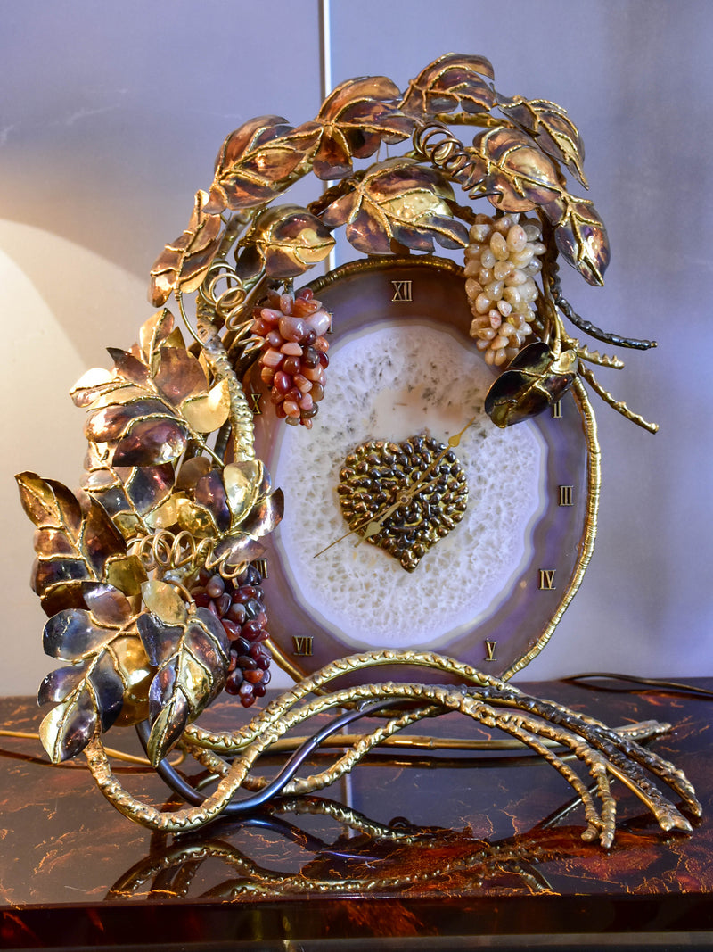 Richard Faure mantle clock with sculptural vine leaf and grapes