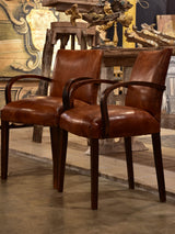 Pair of French Bridge armchairs with leather upholstery