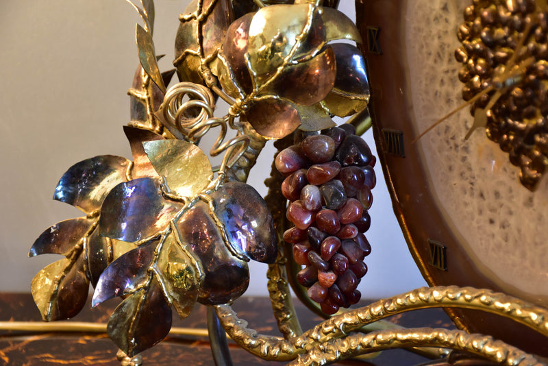 Richard Faure mantle clock with sculptural vine leaf and grapes