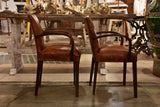 Pair of French Bridge armchairs with leather upholstery
