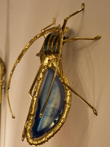 Vintage Duval Brasseur beetle wall sconce – blue agate, bronze and brass