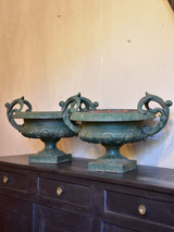 Pair of 19th century Medici urns with green finish