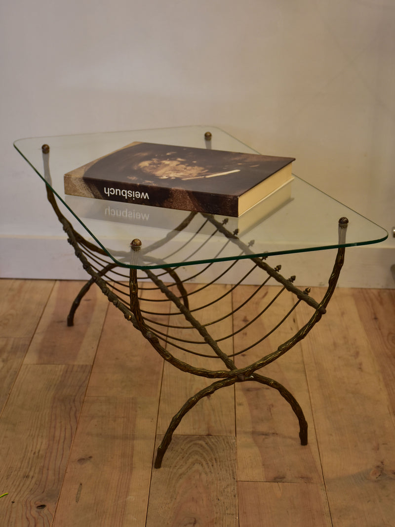 Original Maison Baguès bamboo coffee table with glass top