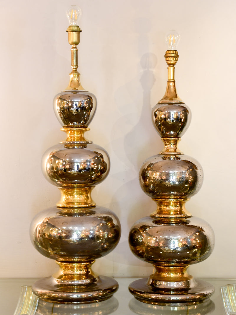 Extra-large vintage lamps with a metallic finish